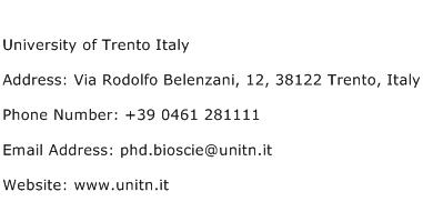University of Trento Italy Address Contact Number