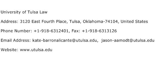 University of Tulsa Law Address Contact Number