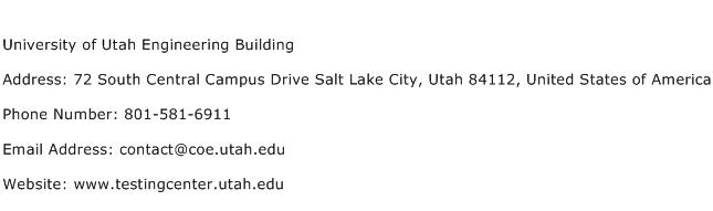 University of Utah Engineering Building Address Contact Number