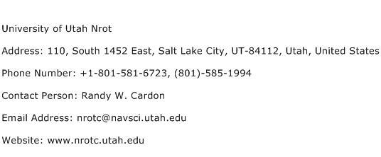 University of Utah Nrot Address Contact Number