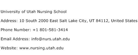 University of Utah Nursing School Address Contact Number