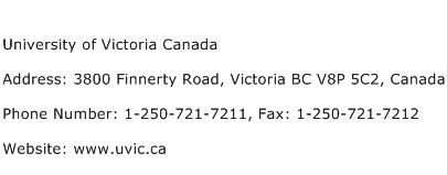 University of Victoria Canada Address Contact Number