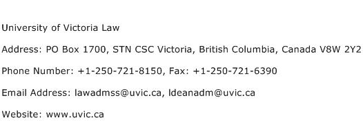 University of Victoria Law Address Contact Number