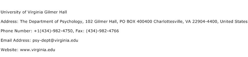 University of Virginia Gilmer Hall Address Contact Number
