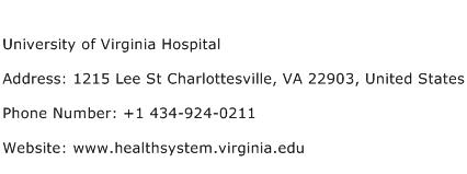 University of Virginia Hospital Address Contact Number