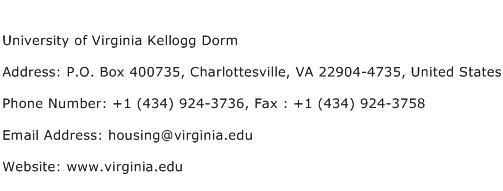 University of Virginia Kellogg Dorm Address Contact Number