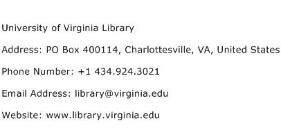 University of Virginia Library Address Contact Number
