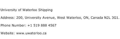 University of Waterloo Shipping Address Contact Number