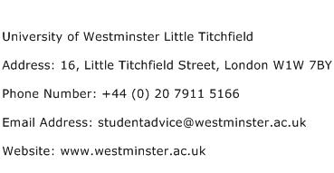 University of Westminster Little Titchfield Address Contact Number