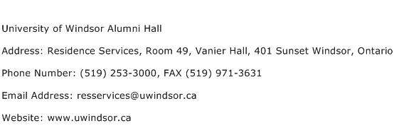 University of Windsor Alumni Hall Address Contact Number