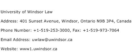 University of Windsor Law Address Contact Number