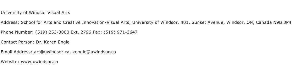 University of Windsor Visual Arts Address Contact Number