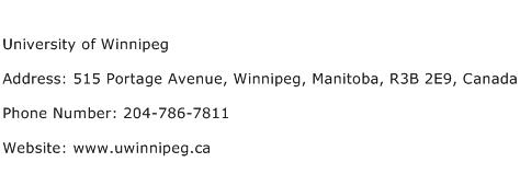 University of Winnipeg Address Contact Number