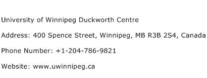 University of Winnipeg Duckworth Centre Address Contact Number
