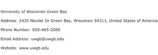 University of Wisconsin Green Bay Address Contact Number