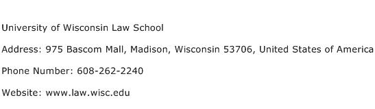 University of Wisconsin Law School Address Contact Number
