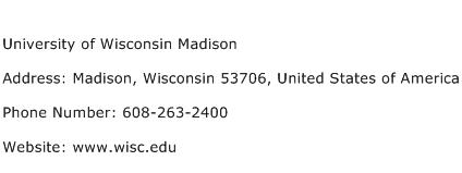 University of Wisconsin Madison Address Contact Number