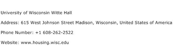 University of Wisconsin Witte Hall Address Contact Number