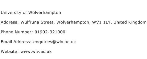 University of Wolverhampton Address Contact Number