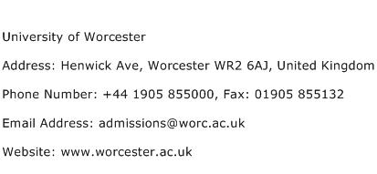 University of Worcester Address Contact Number