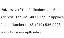 University of the Philippines Los Banos Address Contact Number
