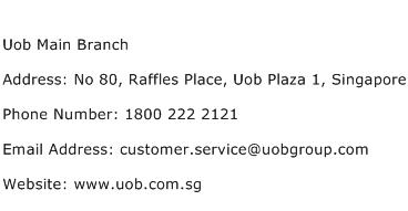 Uob Main Branch Address Contact Number