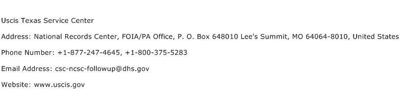 Uscis Texas Service Center Address Contact Number