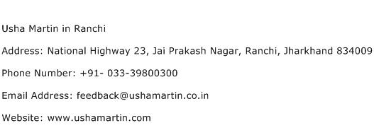 Usha Martin in Ranchi Address Contact Number