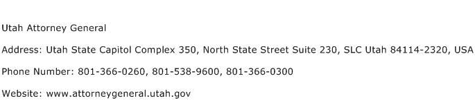 Utah Attorney General Address Contact Number