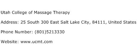 Utah College of Massage Therapy Address Contact Number