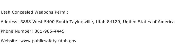 Utah Concealed Weapons Permit Address Contact Number