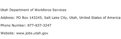 Utah Department of Workforce Services Address Contact Number