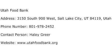 Utah Food Bank Address Contact Number