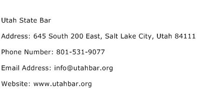 Utah State Bar Address Contact Number