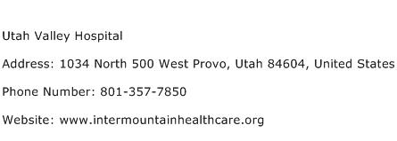 Utah Valley Hospital Address Contact Number