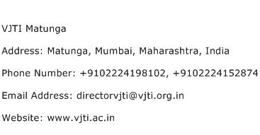 VJTI Matunga Address Contact Number