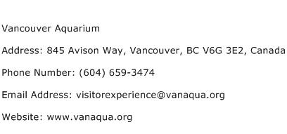 Vancouver Aquarium Address Contact Number