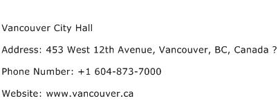 Vancouver City Hall Address Contact Number