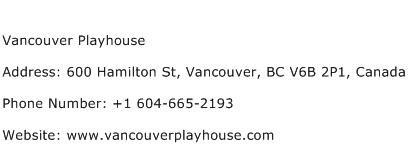 Vancouver Playhouse Address Contact Number