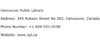Vancouver Public Library Address Contact Number