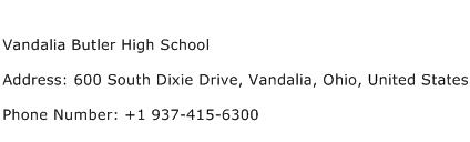 Vandalia Butler High School Address Contact Number