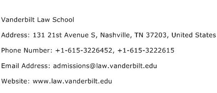 Vanderbilt Law School Address Contact Number