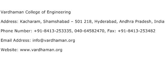 Vardhaman College of Engineering Address Contact Number