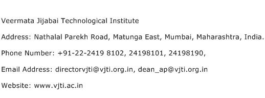 Veermata Jijabai Technological Institute Address Contact Number