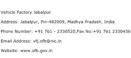 Vehicle Factory Jabalpur Address Contact Number