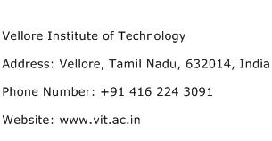 Vellore Institute of Technology Address Contact Number
