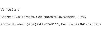 Venice Italy Address Contact Number