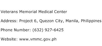 Veterans Memorial Medical Center Address Contact Number