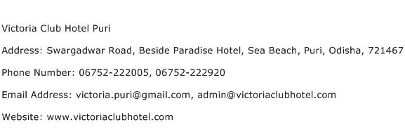 Victoria Club Hotel Puri Address Contact Number