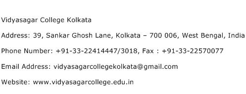 Vidyasagar College Kolkata Address Contact Number